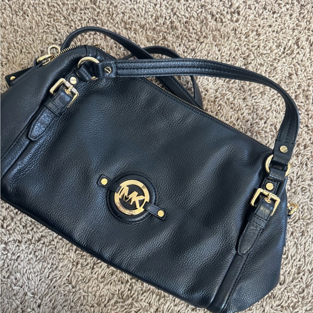 Michael Kors Black Shoulder Bag with Gold Accents